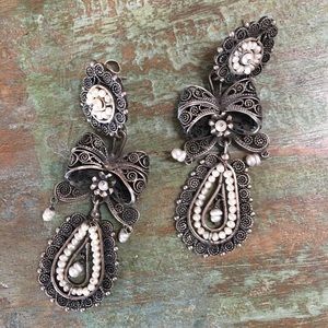 Sterling and pearl bow earrings